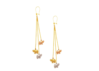 Three Tone Plated Dangle Elephant Earring